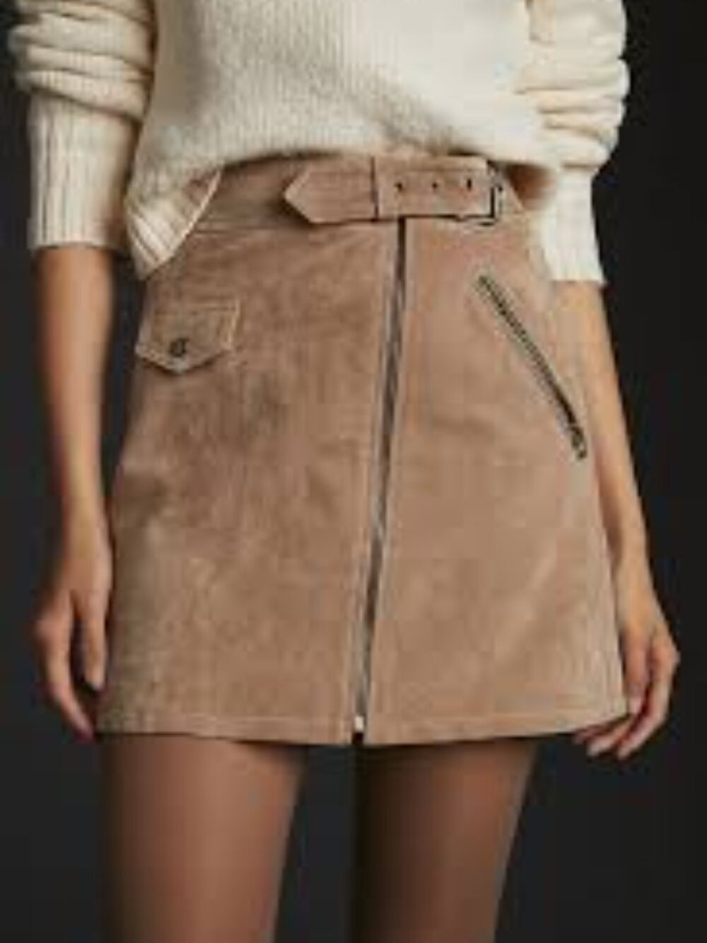 BLANK NYC 100% Real Suede Asymmetrical Moto Mini Skirt Tan Brown Size 28